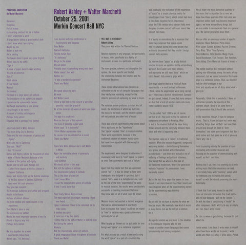 Robert Ashley & Walter Marchetti – October 25, 2001 Merkin Concert Hall NYC (2007 - Germany - VG+) - USED vinyl