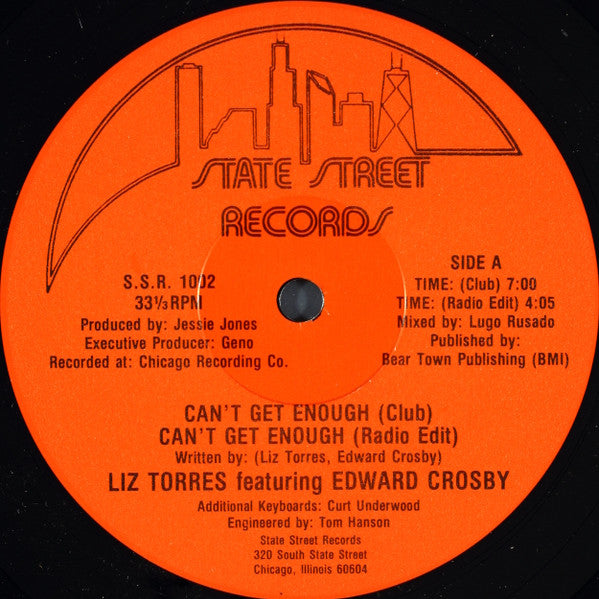 Liz Torres Featuring Edward Crosby – Can't Get Enough (1987 - USA - VG) - USED vinyl