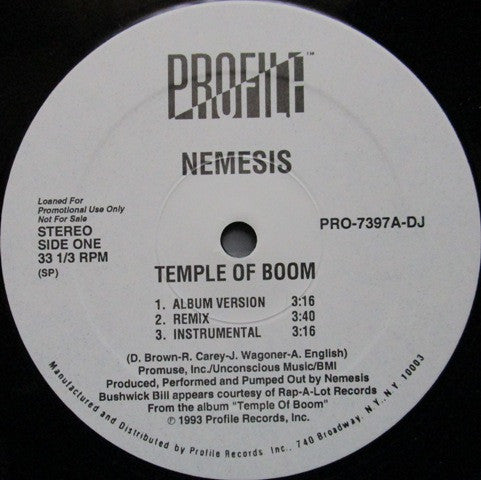 Nemesis ‎– Temple Of Boom / Str8 Jackin' (USA - 1993 - VG+) - USED vinyl