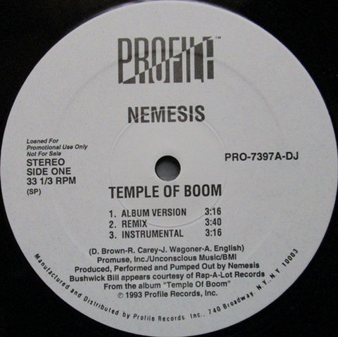 Nemesis ‎– Temple Of Boom / Str8 Jackin' (USA - 1993 - VG+) - USED vinyl