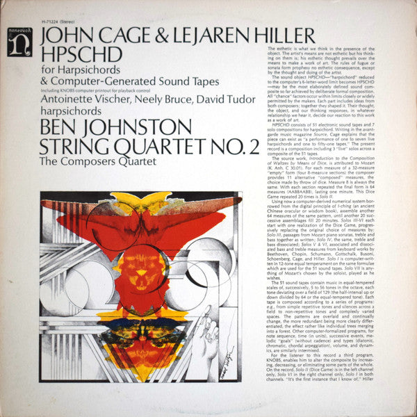 John Cage & Lejaren Hiller / Ben Johnston – HPSCHD / String Quartet No. 2 (Reissue - USA - VG+) - USED vinyl